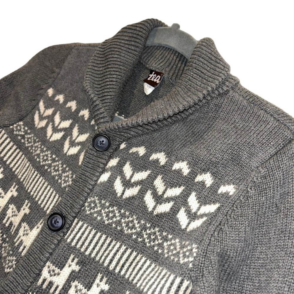 Tea Collection Boys' Gray Shawl-Collar Cardigan with Reindeer Pattern - Picture 5 of 5